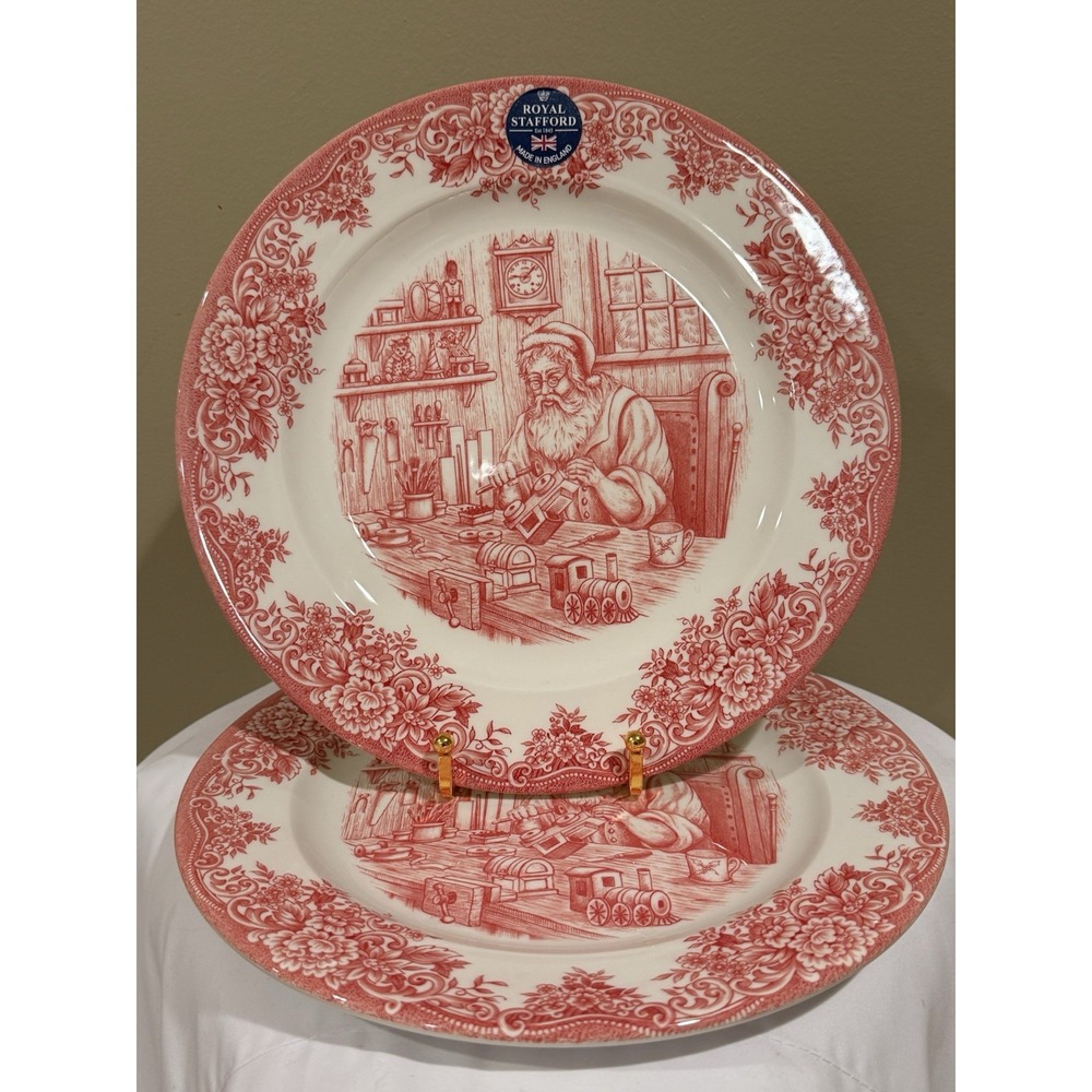 Royalβ Stafford Christmas Santa's Workshop 11" Dinner Plate - Set of 2